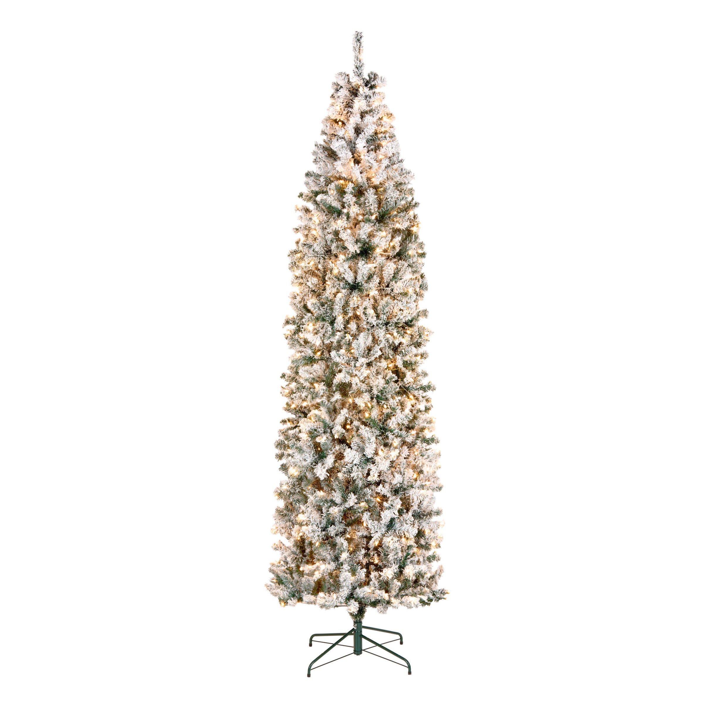 9 ft. Pre-Lit Acacia Flocked Slim Tree with Clear Lights